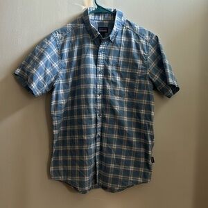 EUC MEN’S PATAGONIA ORGANIC COTTON SHORT SLEEVE BUTTON UP SIZE MEDIUM M BLUE